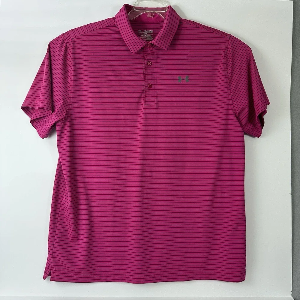 Under Armour XXL MAROON STRIPED The Playoff Polo Short Sleeve Loose Fit - Picture 4 of 6